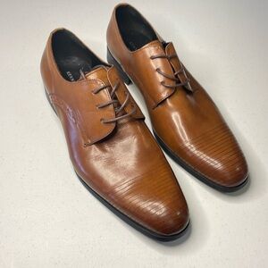 Men's Kenneth Cole Straight Line LE Dress Shoe Sz 11.5 M Cognac Brown Leather